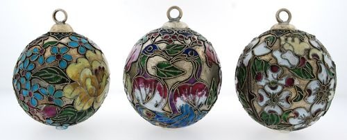 Kubla Crafts Cloisonne KUB 4461 Silver Ball Ornament Set of 12