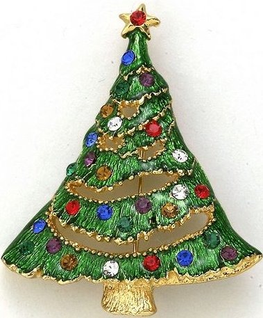 Kubla Crafts Bejeweled Enamel KUB 4500P Large Green Tree Brooch