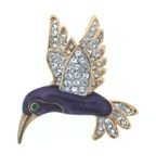 Kubla Crafts Bejeweled Enamel KUB 4558PR Hummingbird Purple Brooch