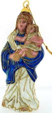 Kubla Crafts Cloisonne 4584 Mary and Baby Jesus Cloisonne Ornament Set of 2