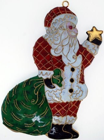 Kubla Crafts Cloisonne KUB 4592 Enamel Flat Santa Ornament