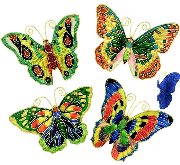 Kubla Crafts Cloisonne 4623M Cloisonne Magnetic Butterfly Ornaments Set of 4