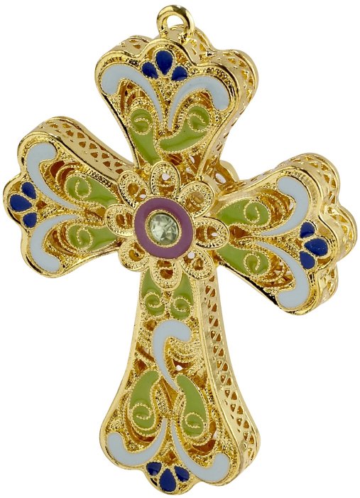 Kubla Crafts Bejeweled Enamel KUB 4718 Filigree Cross Ornament