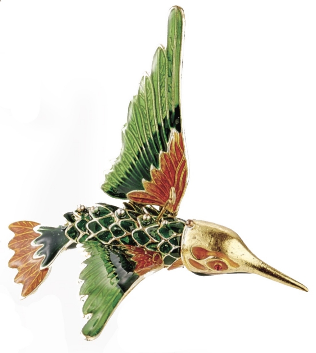 Kubla Crafts Cloisonne 4739GR Articulated Enamel Hummingbird Ornament