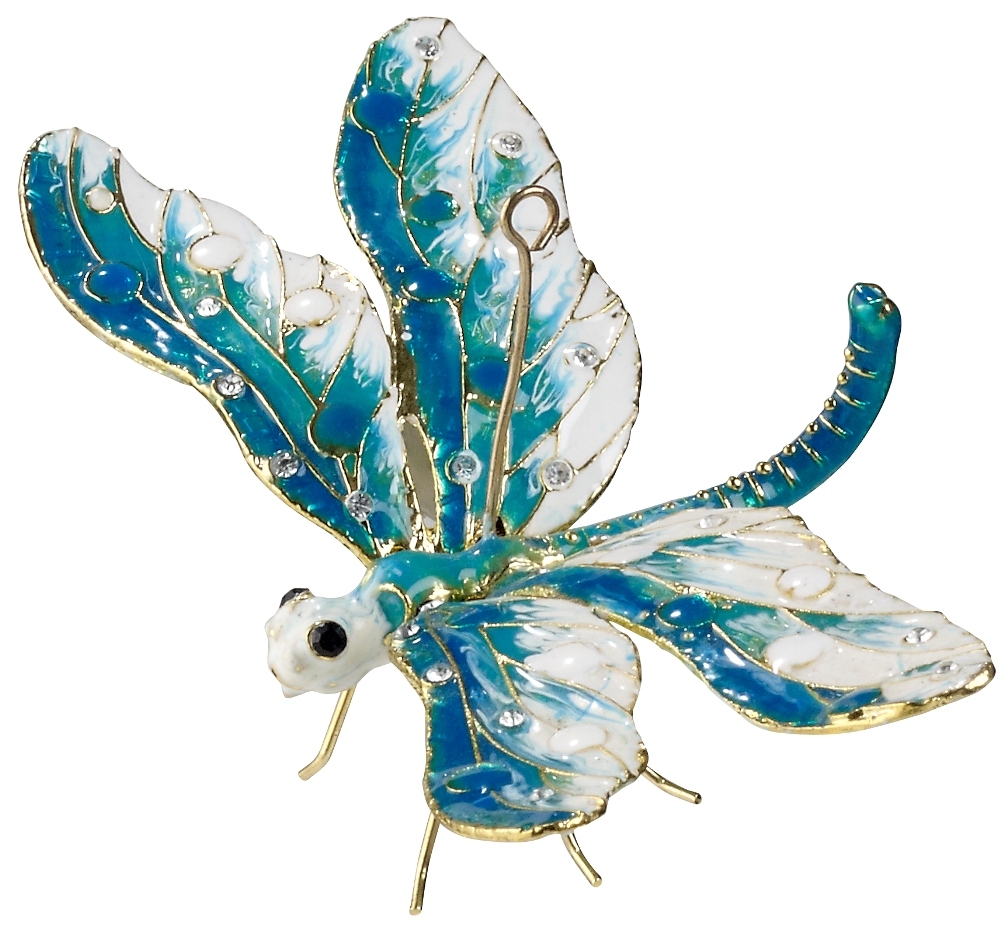 Kubla Crafts Cloisonne KUB 4770TW Bejeweled Turquoise White Dragonfly Ornament