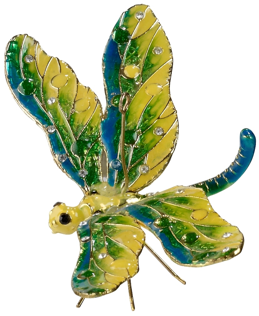 Kubla Crafts Cloisonne KUB 4770YG Bejeweled Yellow with Green Dragonfly Ornament