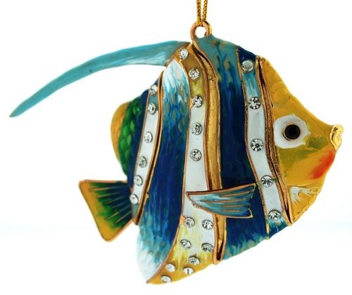 Kubla Crafts Cloisonne KUB 4780BL Jewel Blue Fish Ornament