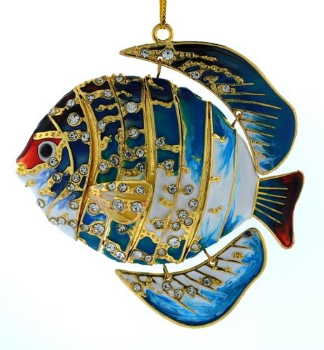 Kubla Crafts Cloisonne KUB 4781BL Bejewel Turquoise Blue Fish Ornament