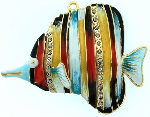 Kubla Crafts Cloisonne KUB 4783OR Bejeweled Orange Yel Fish Ornament