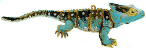 Kubla Crafts Cloisonne KUB 4784LB Bejeweled Light Blue Lizard Ornament