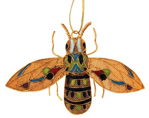Kubla Crafts Cloisonne 4817 Filigree Fly Ornament Set of 4