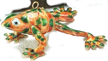 Kubla Crafts Cloisonne KUB 4820C Cloisonne Orange Frog Ornament