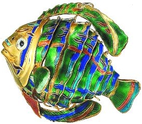 Kubla Crafts Cloisonne KUB 4873G Cloisonne Large Art Green Fish Ornament