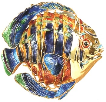 Kubla Crafts Cloisonne KUB 4873PR Cloisonne Art Large Seaweed Fish Ornament