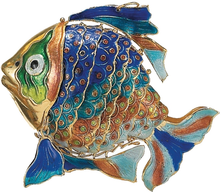 Kubla Crafts Cloisonne KUB 4884M Cloisonne Large Art Ripple Fish Ornament