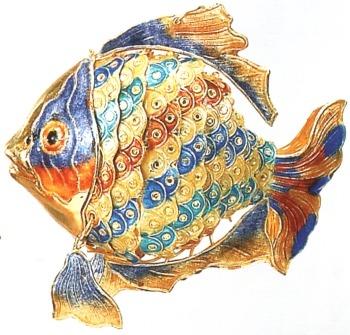 Kubla Crafts Cloisonne KUB 4884PY Cloisonne Large Art Ripple Fish Ornament
