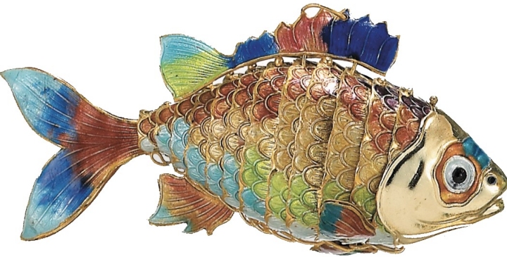 Kubla Crafts Cloisonne 4901- Cloisonne Large Art Fish Ornament