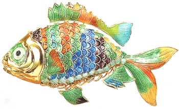 Kubla Crafts Cloisonne 4901PG Cloisonne Large Art Fish Ornament
