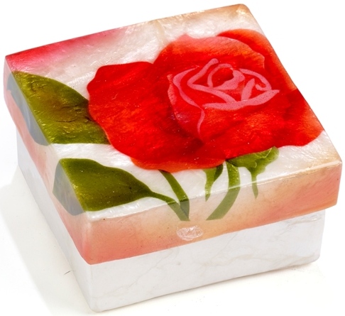 Kubla Crafts Capiz 1739 Capiz Box Red Rose