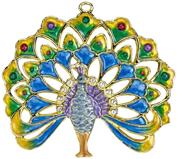 Kubla Crafts Bejeweled Enamel KUB 5 3673 Peacock Ornament