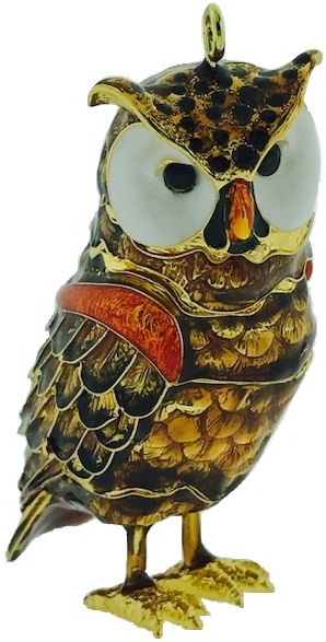 Kubla Crafts Cloisonne KUB 5 4329 Jeweled Articulated Owl Ornament