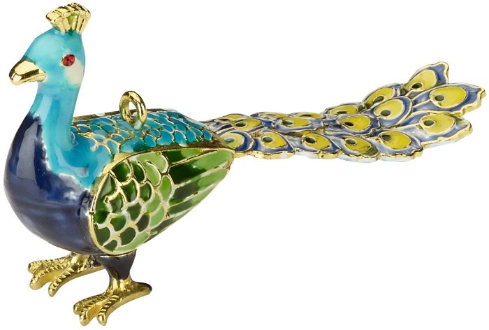 Kubla Crafts Cloisonne 4740BL Bejeweled Peacock Blue Ornament