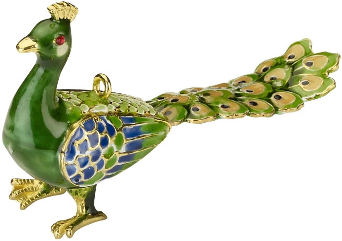 Kubla Crafts Cloisonne KUB 5 4740GR Bejeweled Peacock Ornament Green
