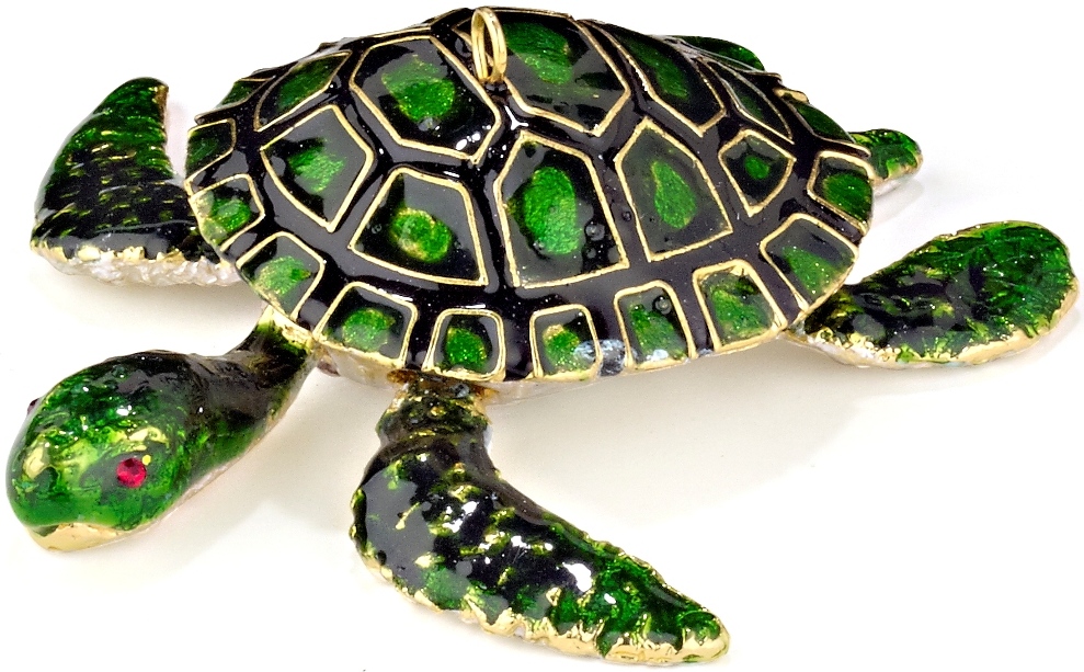 Kubla Crafts Cloisonne KUB 5 4772GR Jewel Sea Turtle Ornament