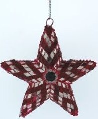 Kubla Crafts Capiz 5321 Glass Mosaic Red Stars Ornaments Set of 3