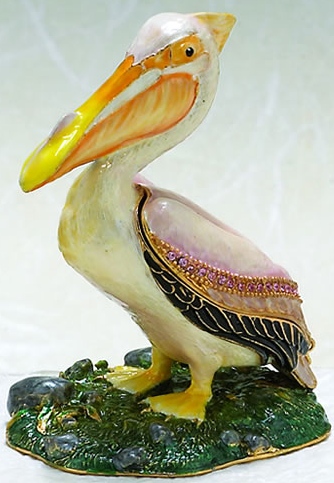 Kubla Crafts Bejeweled Enamel KUB 6 3790 White Pelican Box