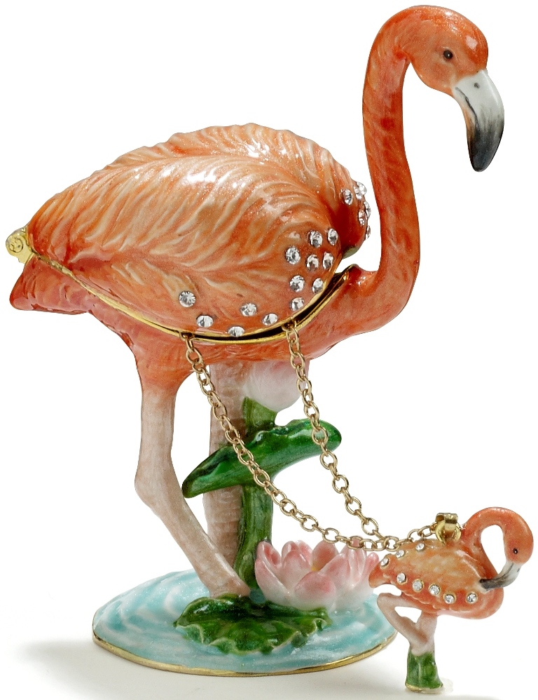Kubla Crafts Bejeweled Enamel KUB 6 4166FN Flamingo Box and Pendant