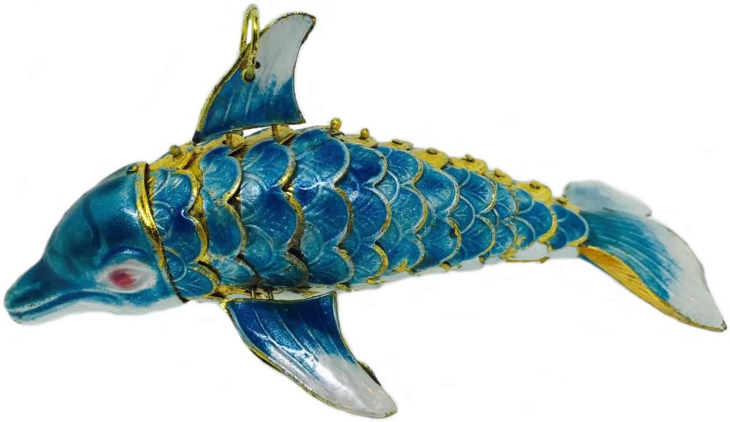 Kubla Crafts Cloisonne KUB 6 4885T Cloisonne Large Dolphin Ornament Turquoise
