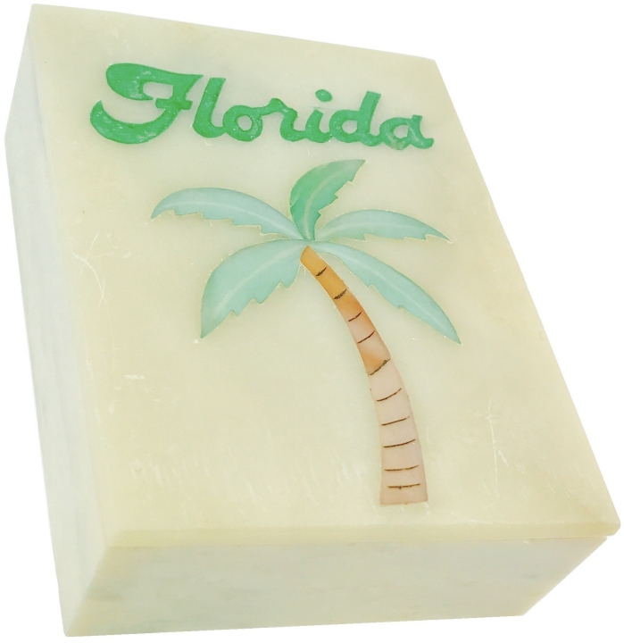 Kubla Crafts Capiz 6115 Florida Palm Tree Soap Stone Box