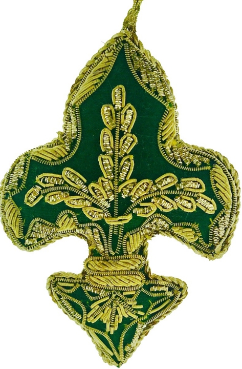 Kubla Crafts Cloisonne 6718GN Zari Green Fleur De Lis Ornament