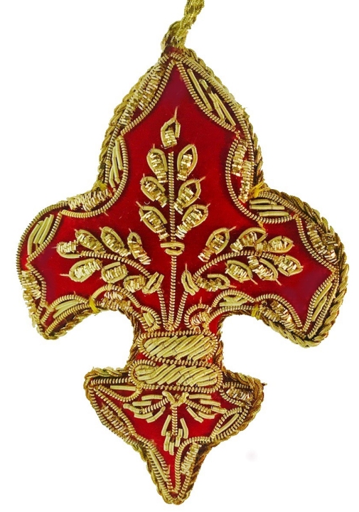 Kubla Crafts Cloisonne 6718RN Zari Red Fleur De Lis Ornament