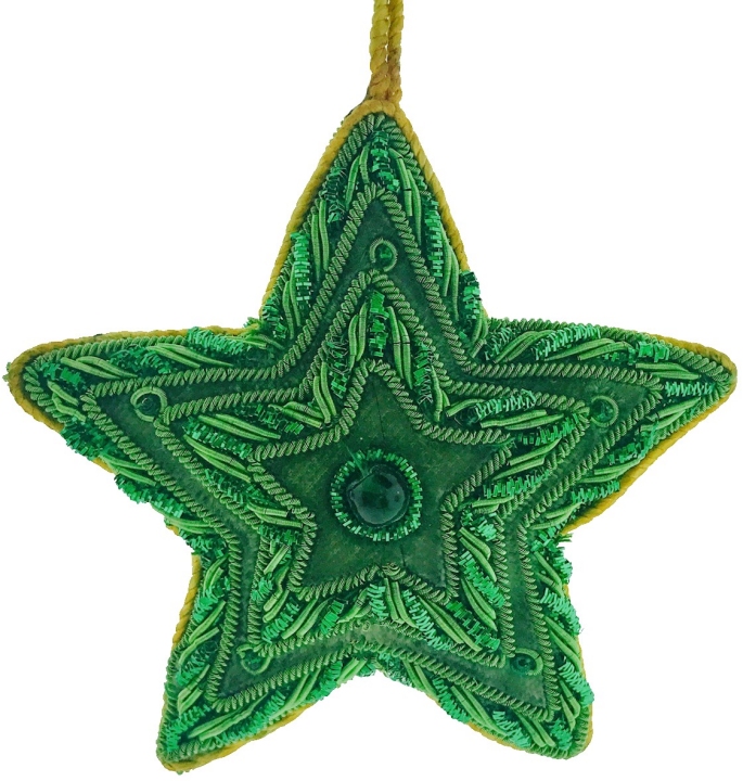 Kubla Crafts Cloisonne 6740GR Zari Star Ornament Green