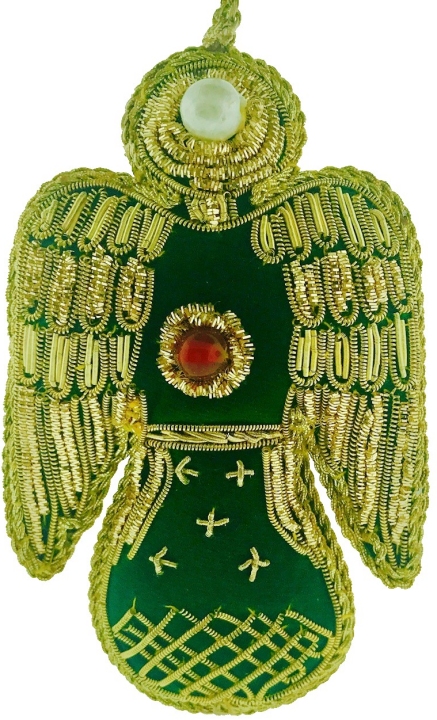 Kubla Crafts Cloisonne 6761GR Zari Green Angel Ornament Set of 3