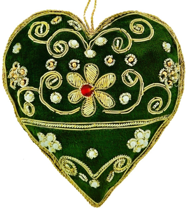 Kubla Crafts Cloisonne 6765 Zari Green Heart Ornament