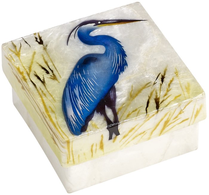 Kubla Crafts Capiz KUB 7 1250 Blue Heron Capiz Box