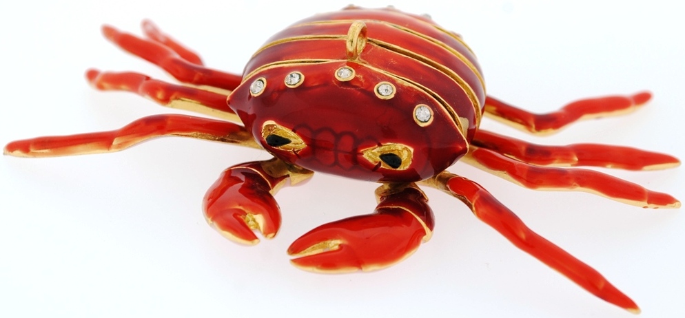 Kubla Crafts Cloisonne KUB 7 4778OR Bejeweled Art Orange Crab Ornament