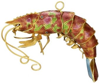 Kubla Crafts Cloisonne 4807OR Cloisonne Shrimp Ornament
