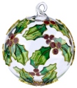 Kubla Crafts Cloisonne 1303F Holly Leaf Enamel Glass Ball Ornament Set of 2