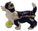 Kubla Crafts Bejeweled Enamel 3084 Puppy with Ball Box