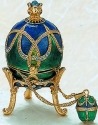 Kubla Crafts Bejeweled Enamel 3761 Aqua Blue Egg Box and Necklace