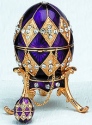 Kubla Crafts Bejeweled Enamel 4014P Purple Egg Box and Necklace