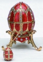 Kubla Crafts Bejeweled Enamel 4014R Red Egg Box with Pendant