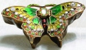 Kubla Crafts Bejeweled Enamel 4035G Large Green Butterfly Box open both side