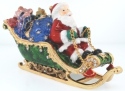 Kubla Crafts Bejeweled Enamel 4188 Large Santa on Sleigh Box