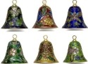 Kubla Crafts Cloisonne KUB 0 4664 Cloisonne Bell Ornament Set of 6