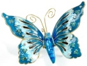Kubla Crafts Cloisonne 4767 Bejeweled Blue Butterfly Ornament Set of 2